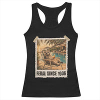 Funny Raccoon Feral Since 1936 90th Birthday Racerback Tank Top Vintage 90 Year Old Gift
