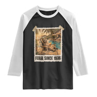Funny Raccoon Feral Since 1936 90th Birthday Raglan Shirt Vintage 90 Year Old Gift