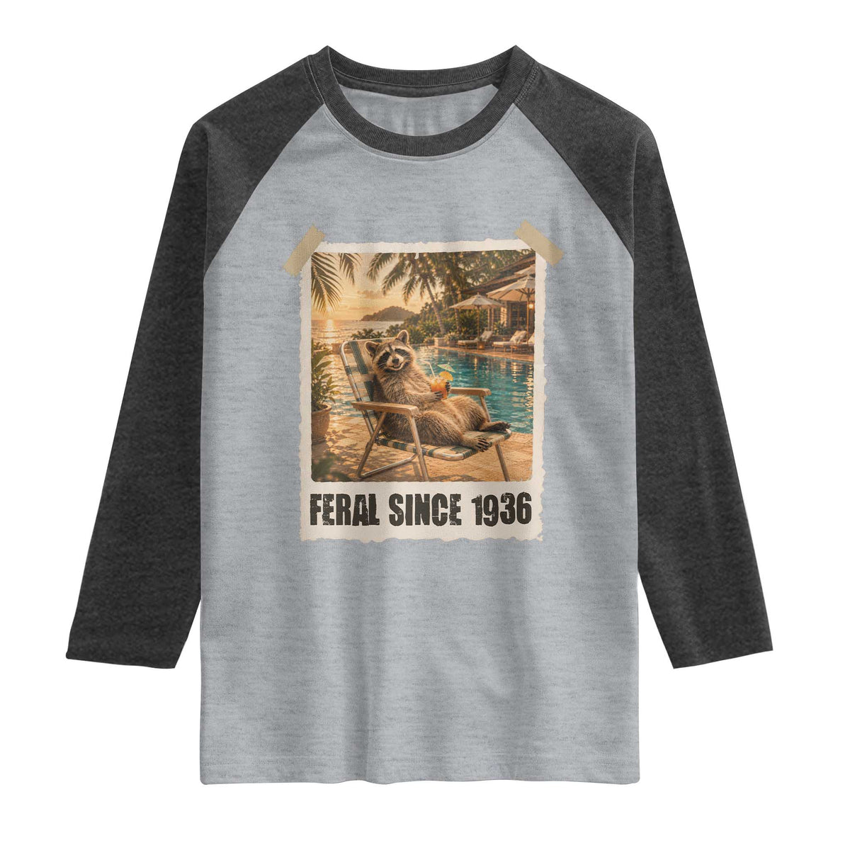 Funny Raccoon Feral Since 1936 90th Birthday Raglan Shirt Vintage 90 Year Old Gift