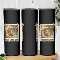 Funny Raccoon Feral Since 1936 90th Birthday Skinny Tumbler Vintage 90 Year Old Gift