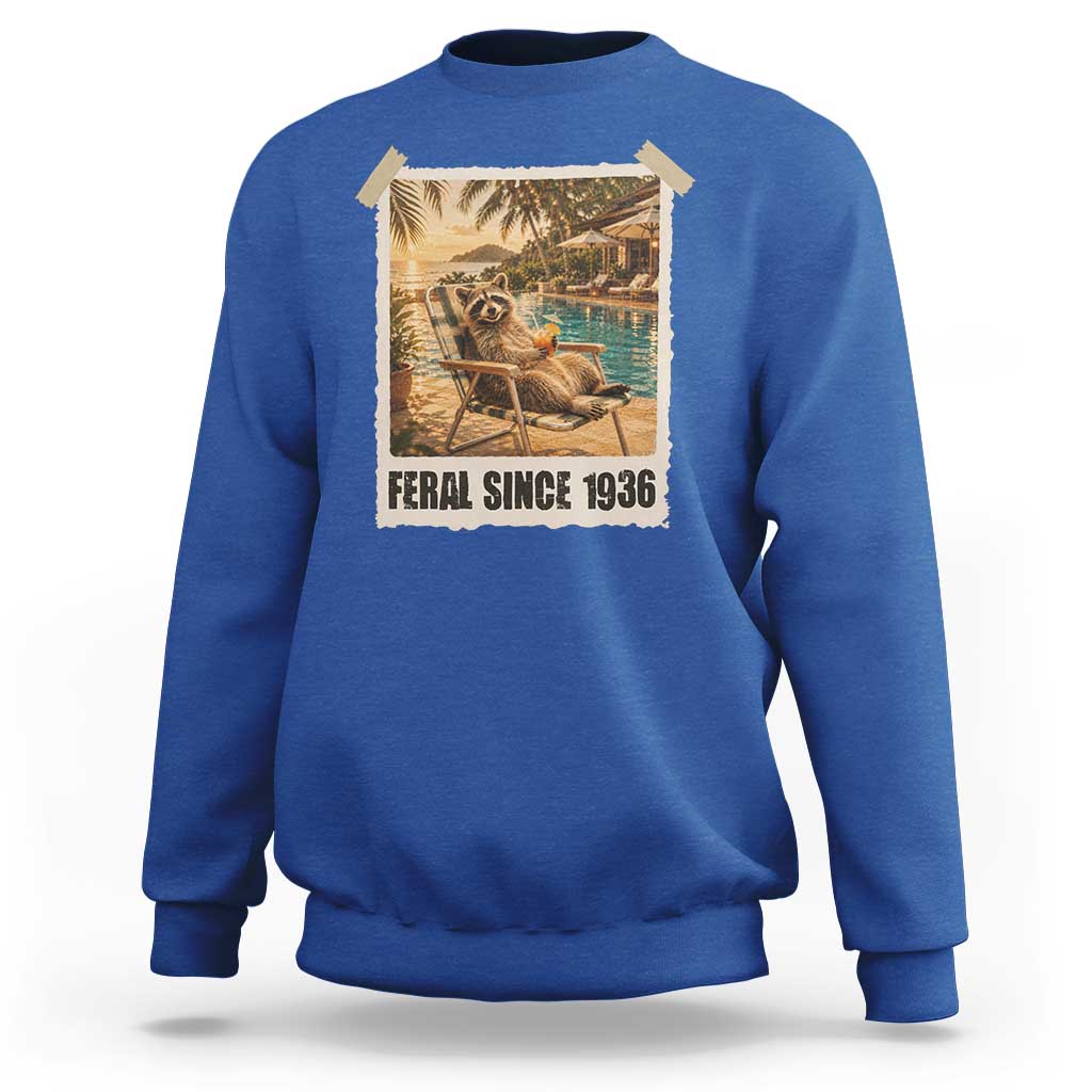 Funny Raccoon Feral Since 1936 90th Birthday Sweatshirt Vintage 90 Year Old Gift