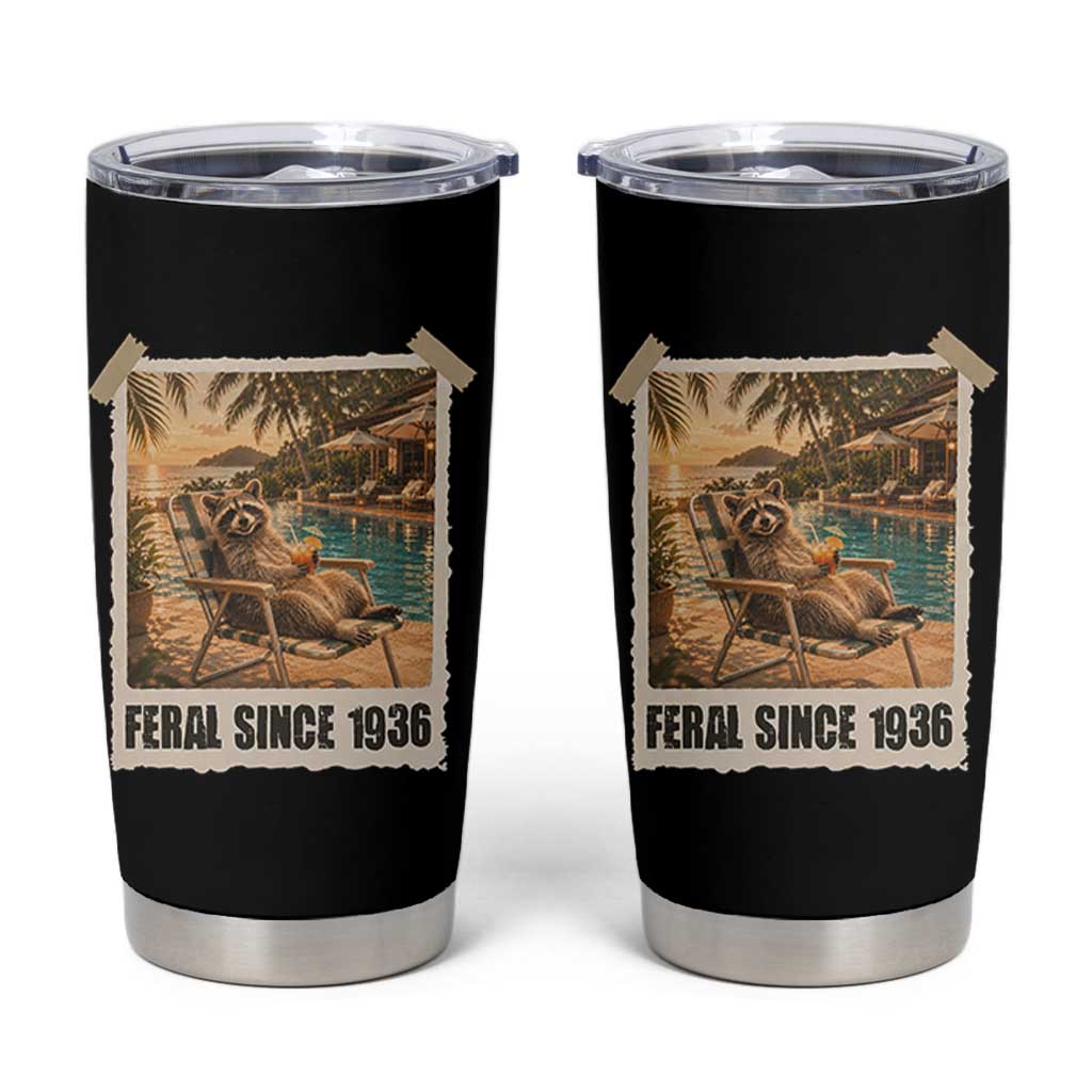 Funny Raccoon Feral Since 1936 90th Birthday Tumbler Cup Vintage 90 Year Old Gift