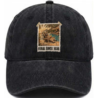 Funny Raccoon Feral Since 1936 90th Birthday Washed Cotton Baseball Cap Vintage 90 Year Old Gift