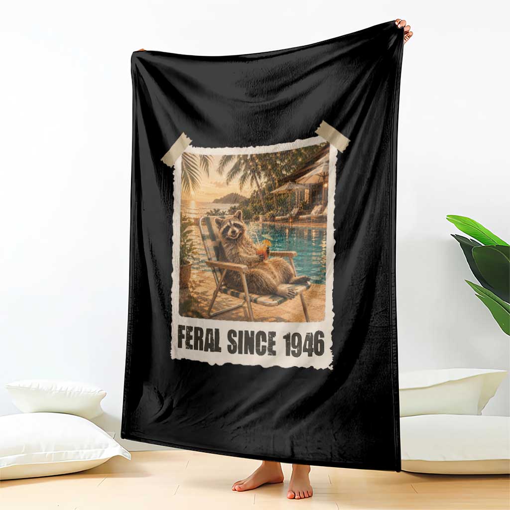 Funny Raccoon Feral Since 1946 80th Birthday Throw Blanket Vintage 80 Year Old Gift