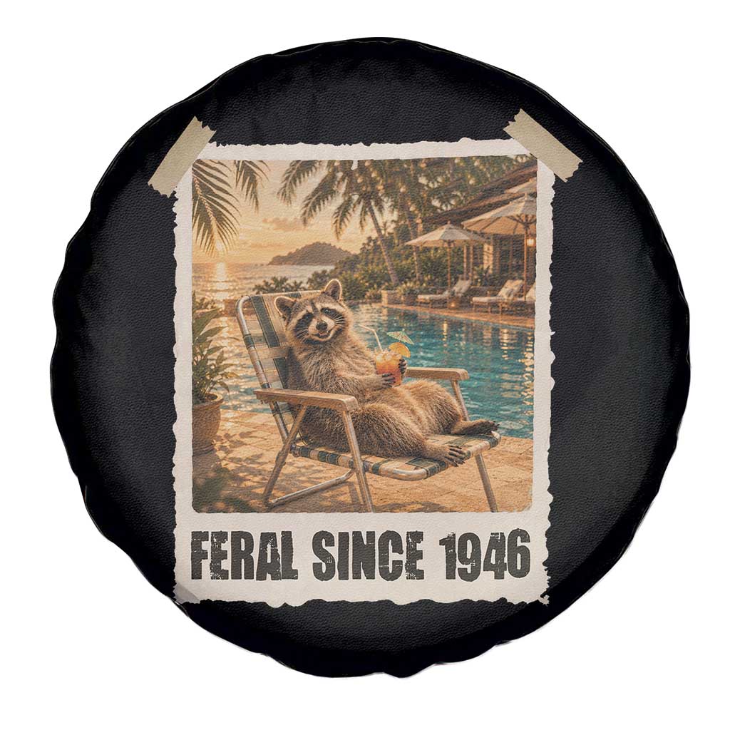 Funny Raccoon Feral Since 1946 80th Birthday Spare Tire Cover Vintage 80 Year Old Gift