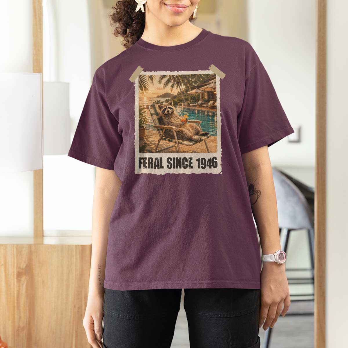 Funny Raccoon Feral Since 1946 80th Birthday T Shirt For Women Vintage 80 Year Old Gift