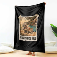 Funny Raccoon Feral Since 1956 70th Birthday Throw Blanket Vintage 70 Year Old Gift
