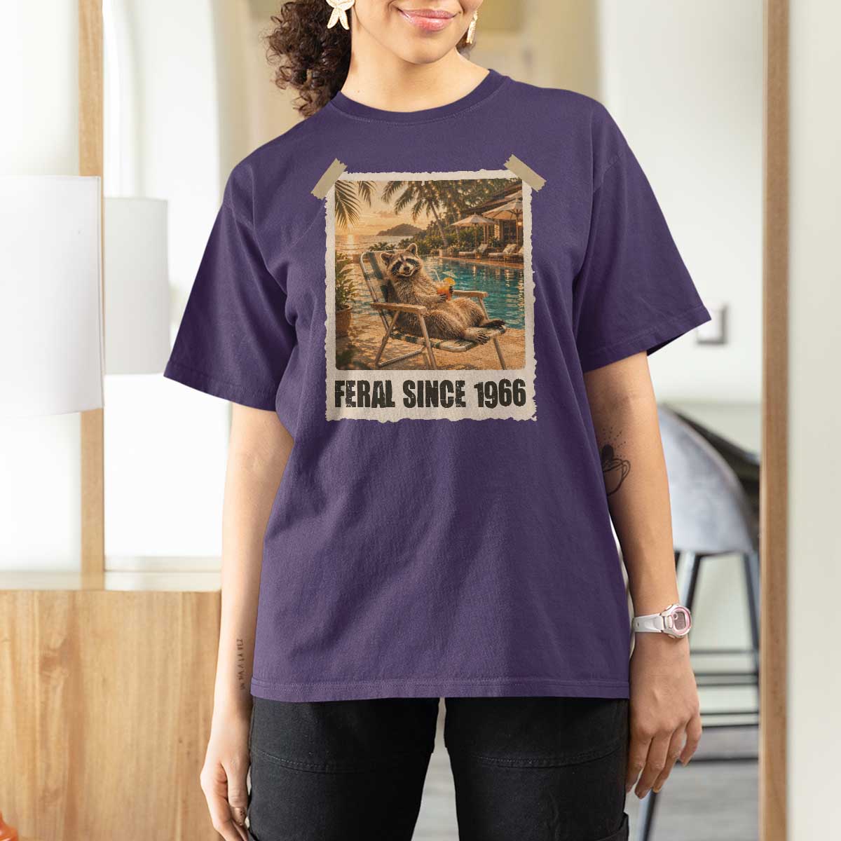 Funny Raccoon Feral Since 1966 60th Birthday T Shirt For Women Vintage 60 Year Old Gift