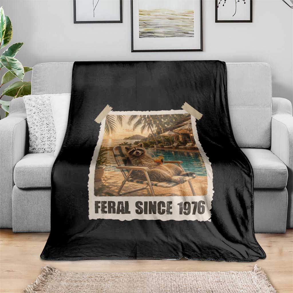 Funny Raccoon Feral Since 1976 50th Birthday Throw Blanket Vintage 50 Year Old Gift