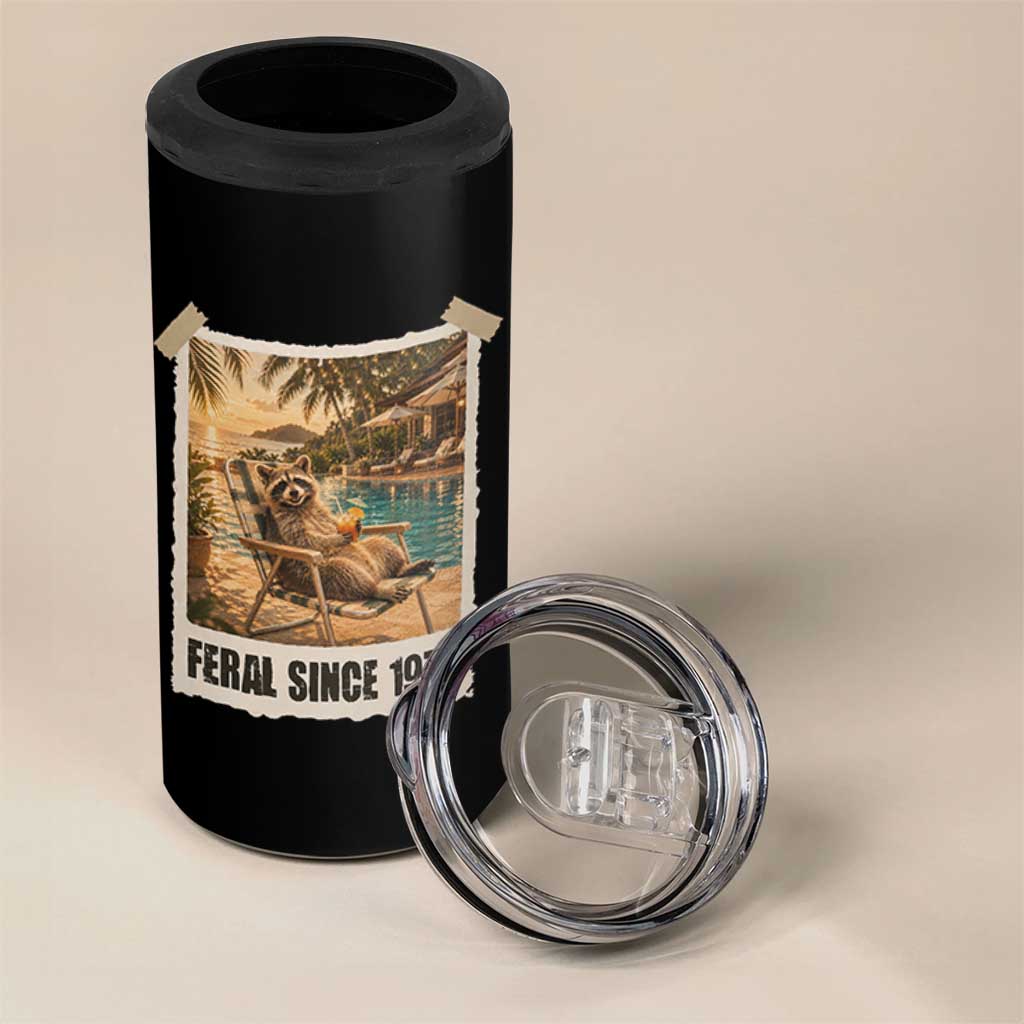 Funny Raccoon Feral Since 1976 50th Birthday 4 in 1 Can Cooler Tumbler Vintage 50 Year Old Gift