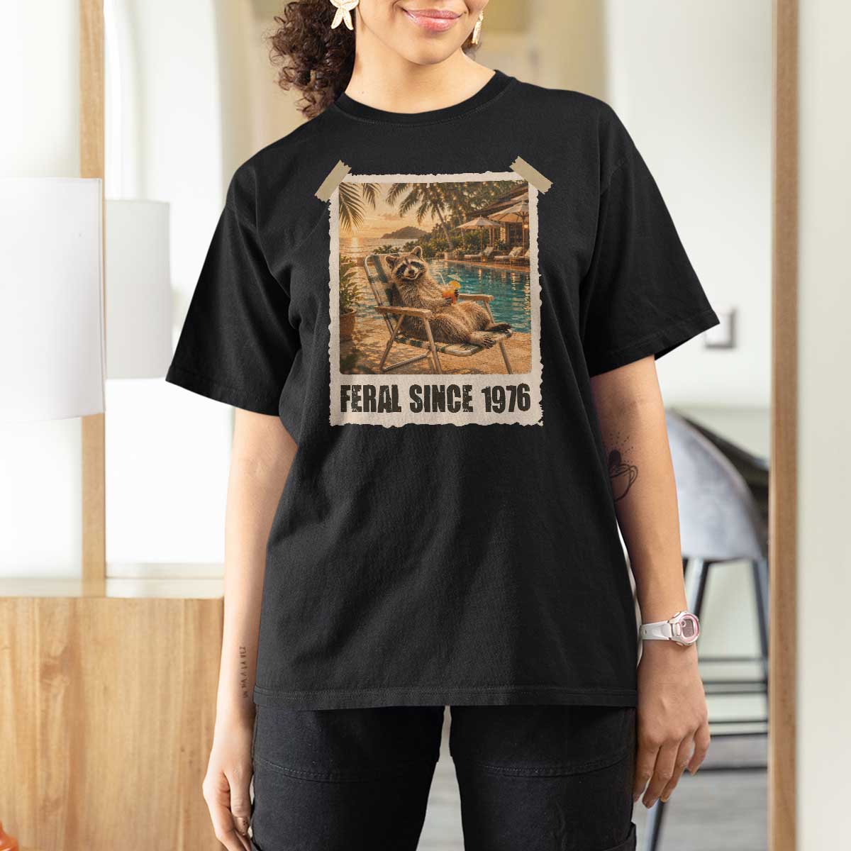 Funny Raccoon Feral Since 1976 50th Birthday T Shirt For Women Vintage 50 Year Old Gift
