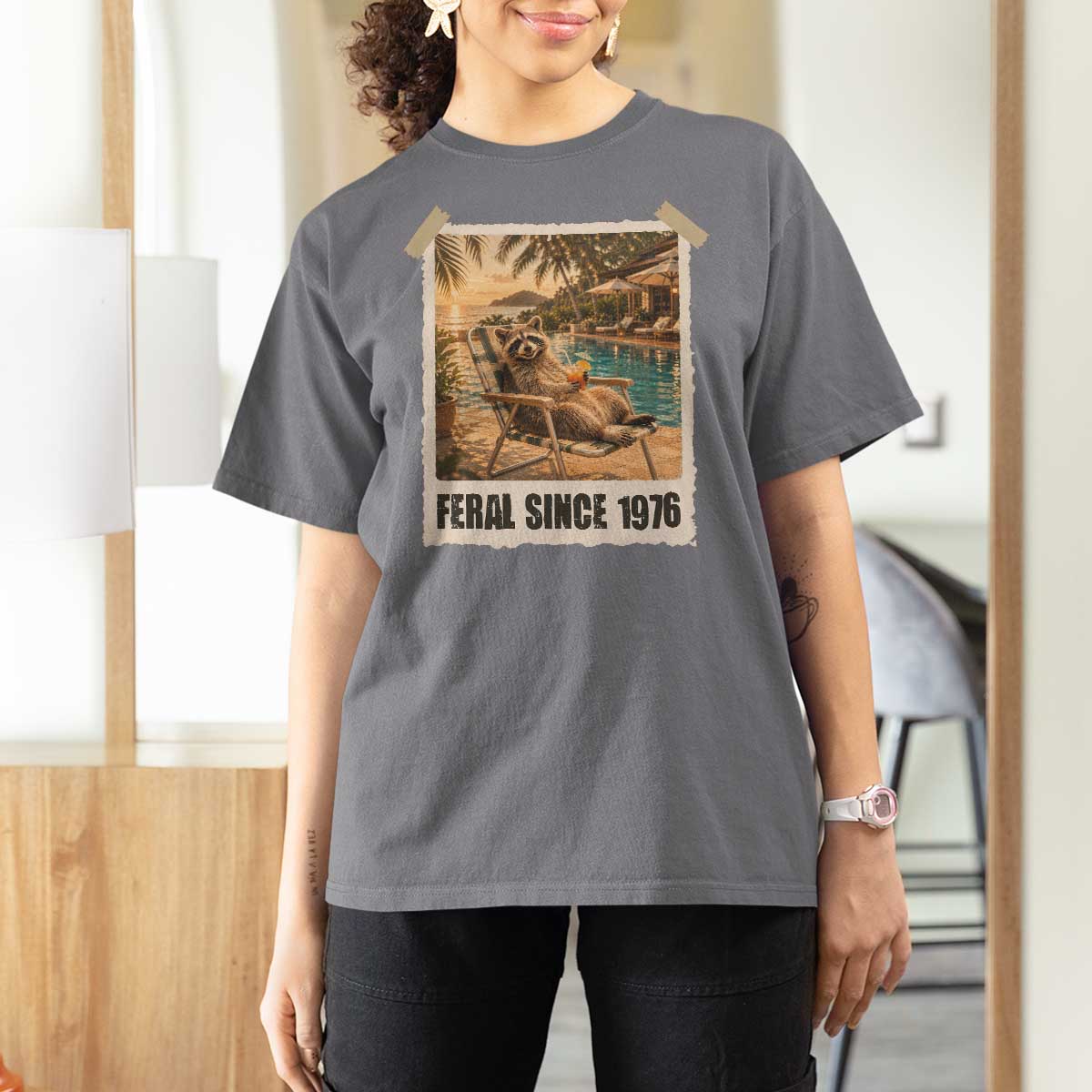 Funny Raccoon Feral Since 1976 50th Birthday T Shirt For Women Vintage 50 Year Old Gift