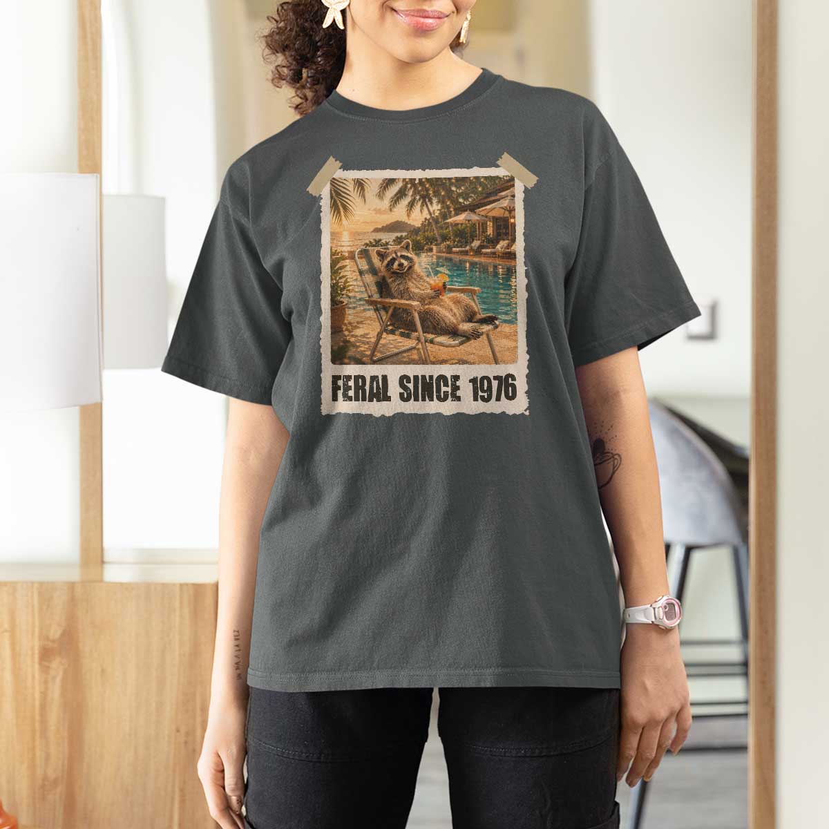 Funny Raccoon Feral Since 1976 50th Birthday T Shirt For Women Vintage 50 Year Old Gift