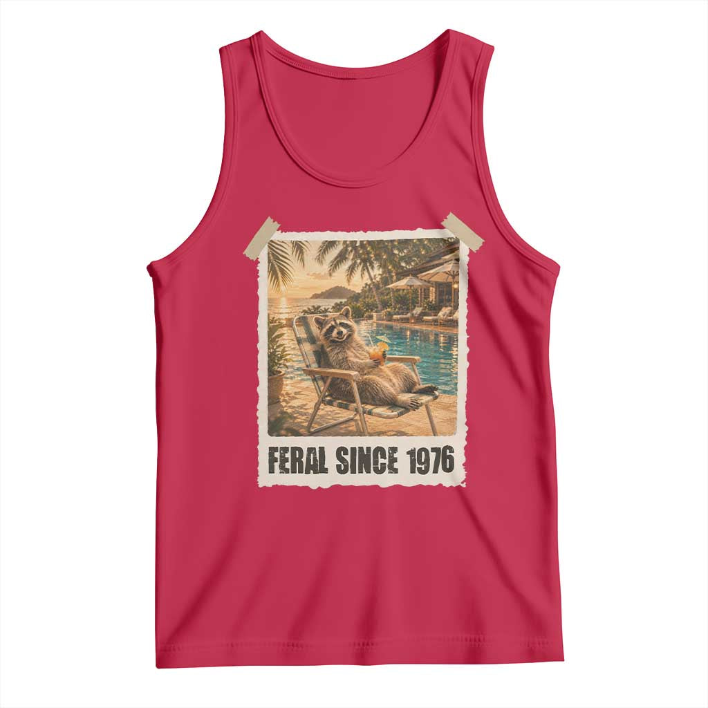 Funny Raccoon Feral Since 1976 50th Birthday Tank Top Vintage 50 Year Old Gift