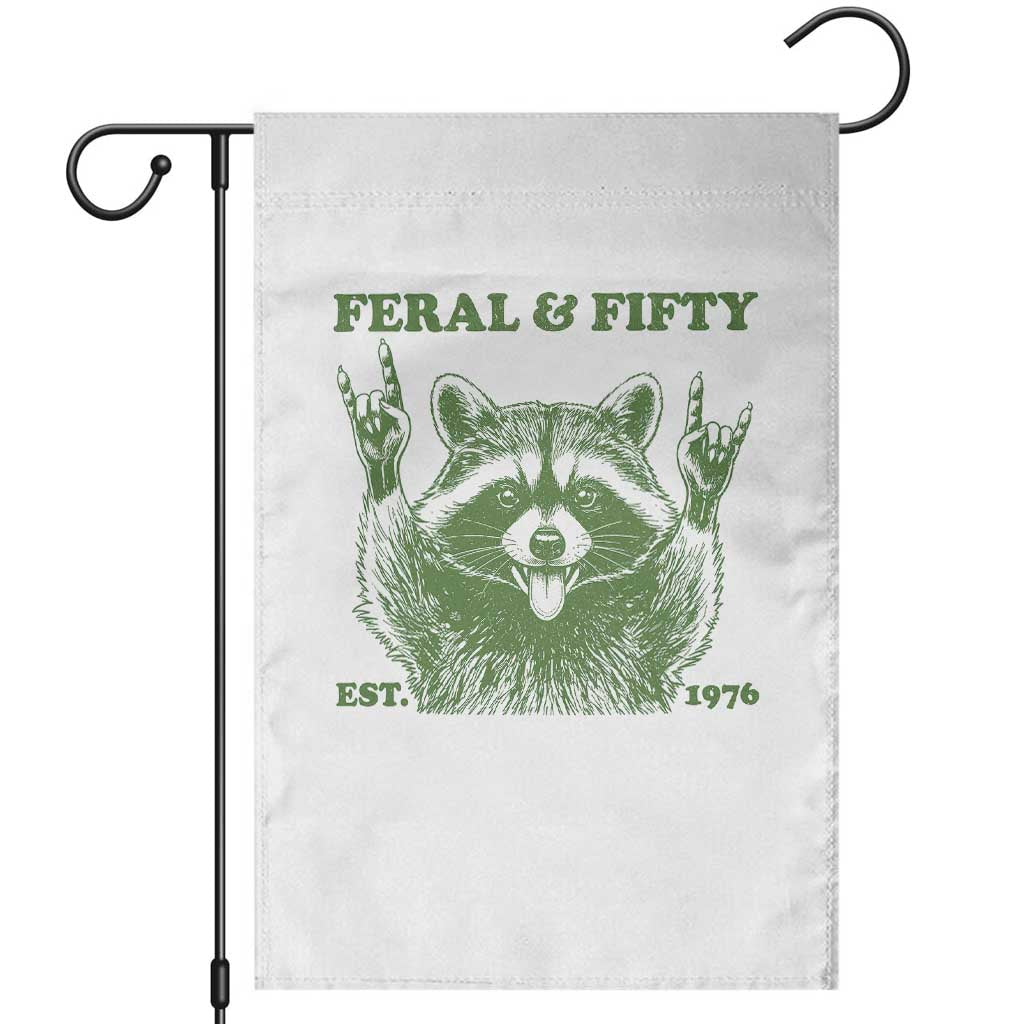 Raccoon 50th Birthday Garden Flag Funny Feral And Fifty Vintage 1976 50 Year Old Gift
