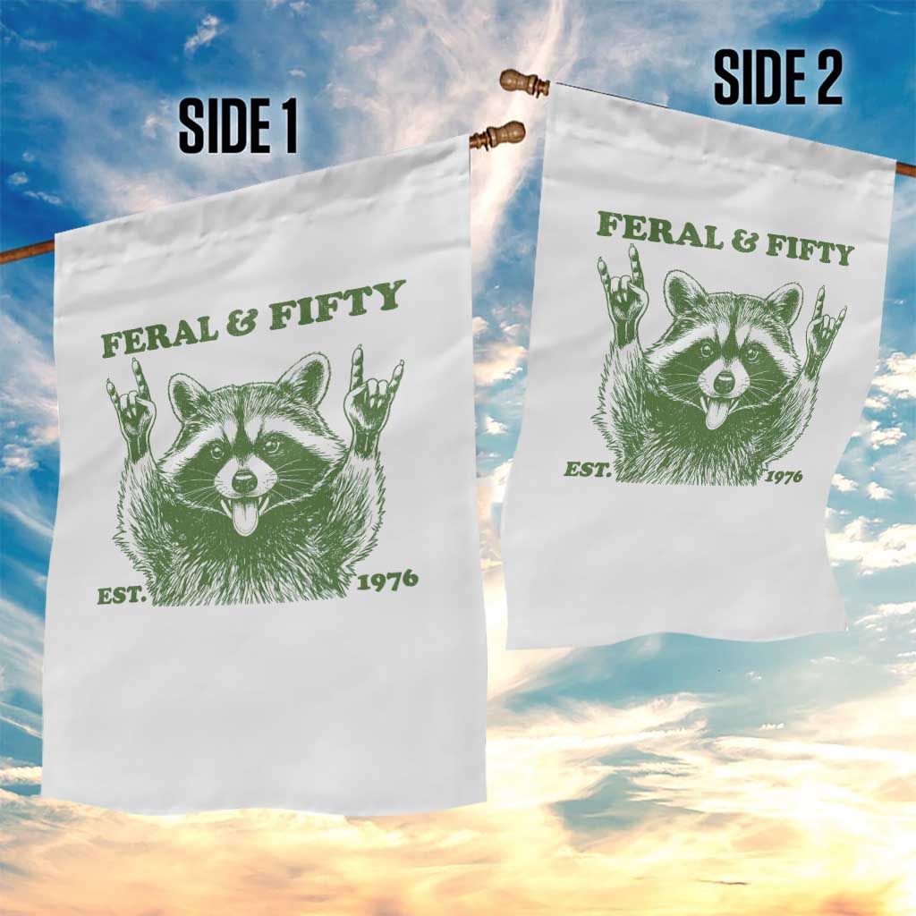 Raccoon 50th Birthday Garden Flag Funny Feral And Fifty Vintage 1976 50 Year Old Gift