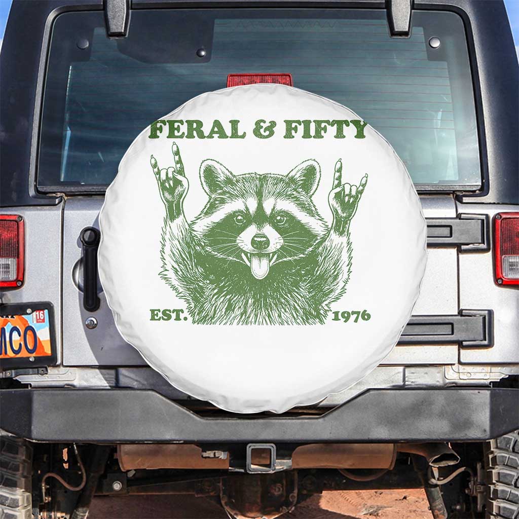 Raccoon 50th Birthday Spare Tire Cover Funny Feral And Fifty Vintage 1976 50 Year Old Gift
