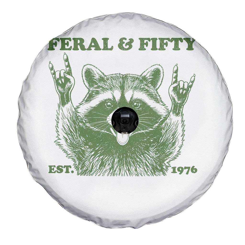 Raccoon 50th Birthday Spare Tire Cover Funny Feral And Fifty Vintage 1976 50 Year Old Gift