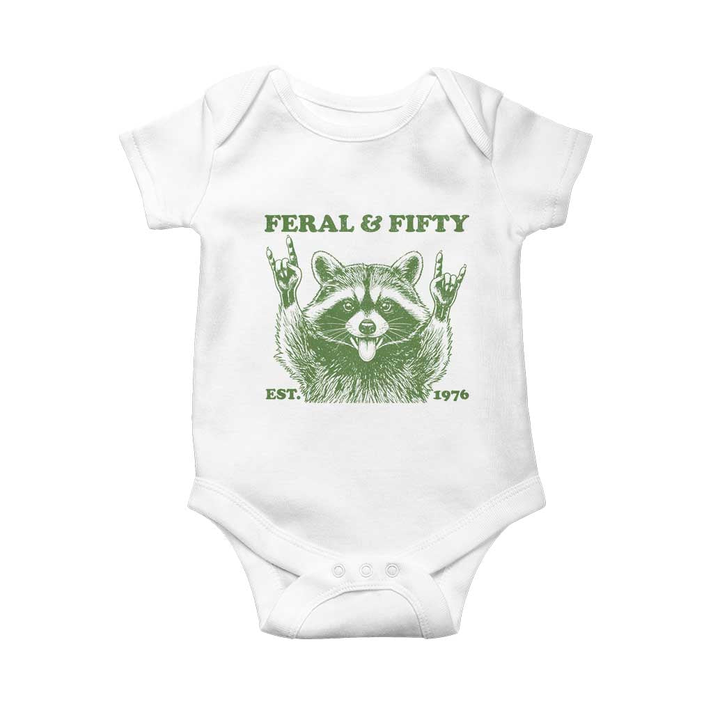Raccoon 50th Birthday Baby Onesie Funny Feral And Fifty Vintage 1976 50 Year Old Gift