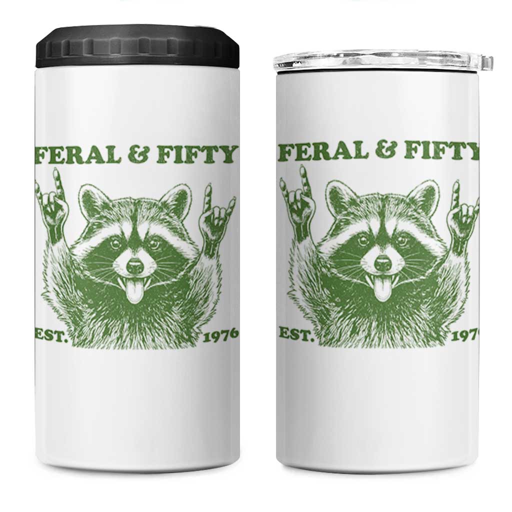 Raccoon 50th Birthday 4 in 1 Can Cooler Tumbler Funny Feral And Fifty Vintage 1976 50 Year Old Gift
