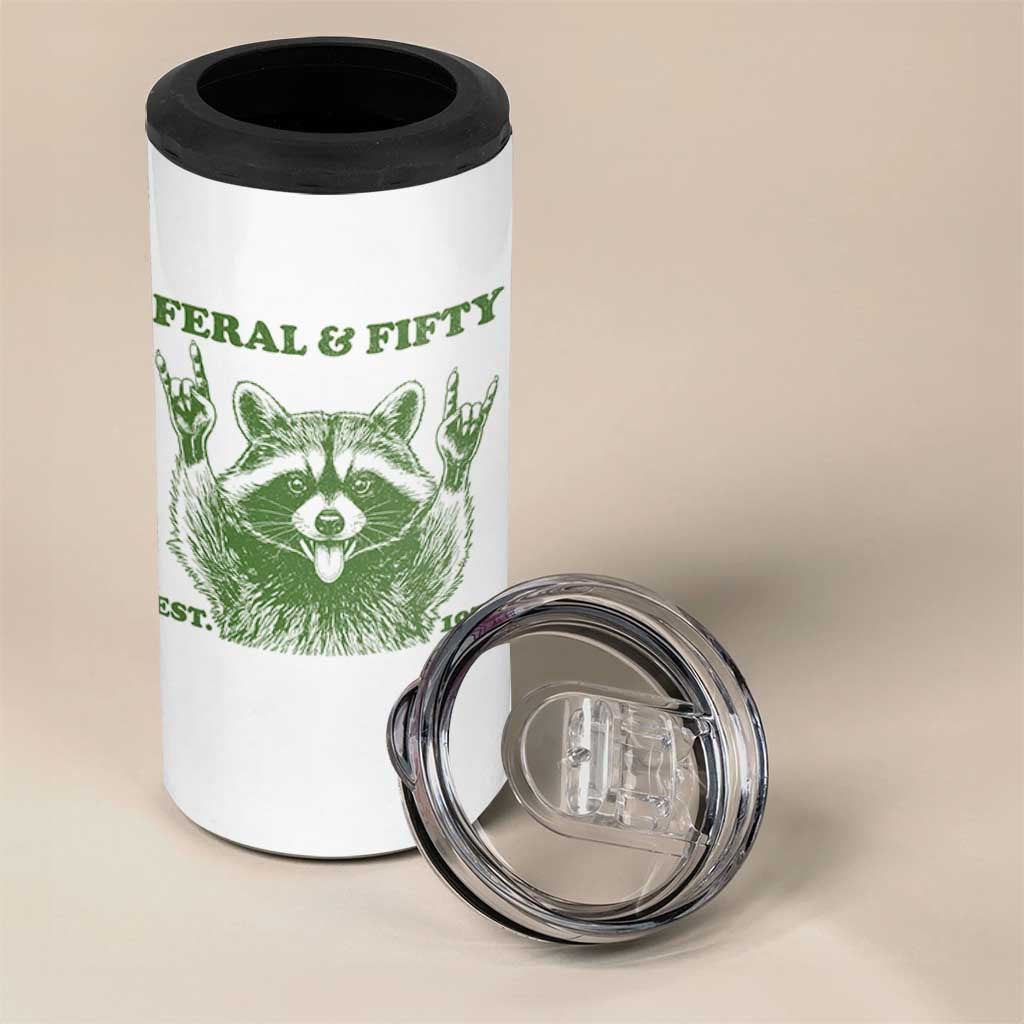Raccoon 50th Birthday 4 in 1 Can Cooler Tumbler Funny Feral And Fifty Vintage 1976 50 Year Old Gift