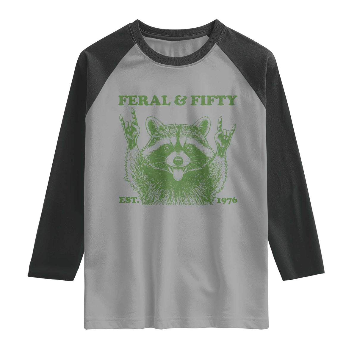 Raccoon 50th Birthday Raglan Shirt Funny Feral And Fifty Vintage 1976 50 Year Old Gift