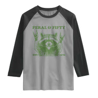 Raccoon 50th Birthday Raglan Shirt Funny Feral And Fifty Vintage 1976 50 Year Old Gift