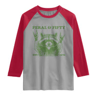 Raccoon 50th Birthday Raglan Shirt Funny Feral And Fifty Vintage 1976 50 Year Old Gift