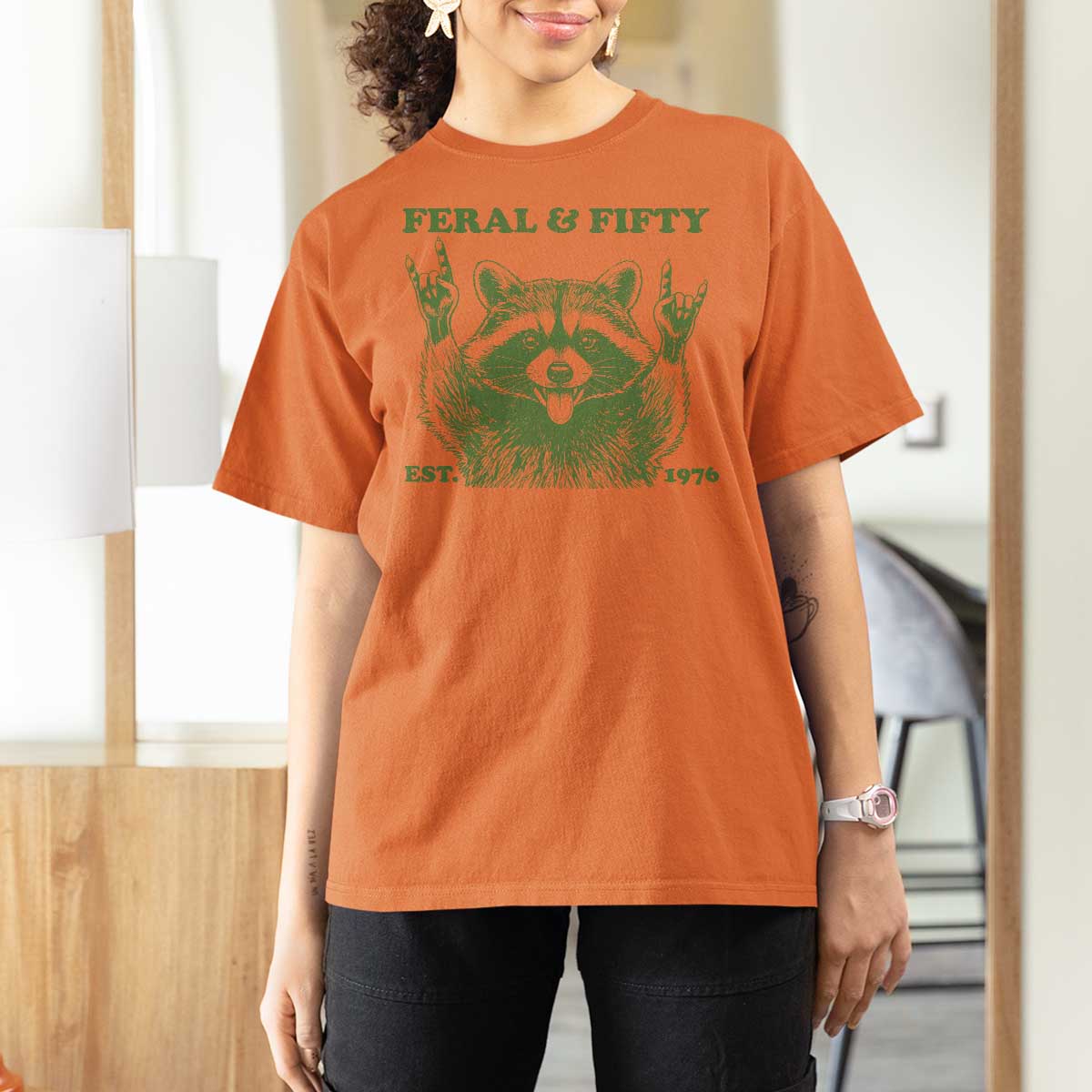 Raccoon 50th Birthday T Shirt For Women Funny Feral And Fifty Vintage 1976 50 Year Old Gift