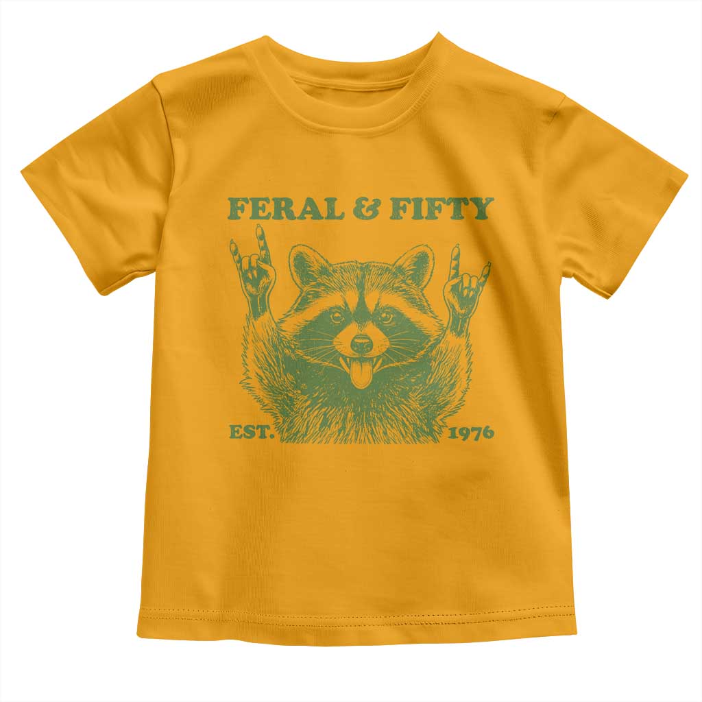 Raccoon 50th Birthday Toddler T Shirt Funny Feral And Fifty Vintage 1976 50 Year Old Gift