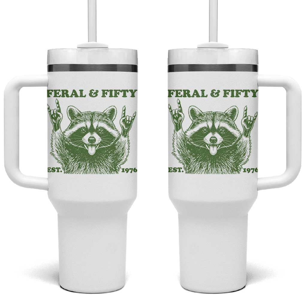 Raccoon 50th Birthday Tumbler With Handle Funny Feral And Fifty Vintage 1976 50 Year Old Gift