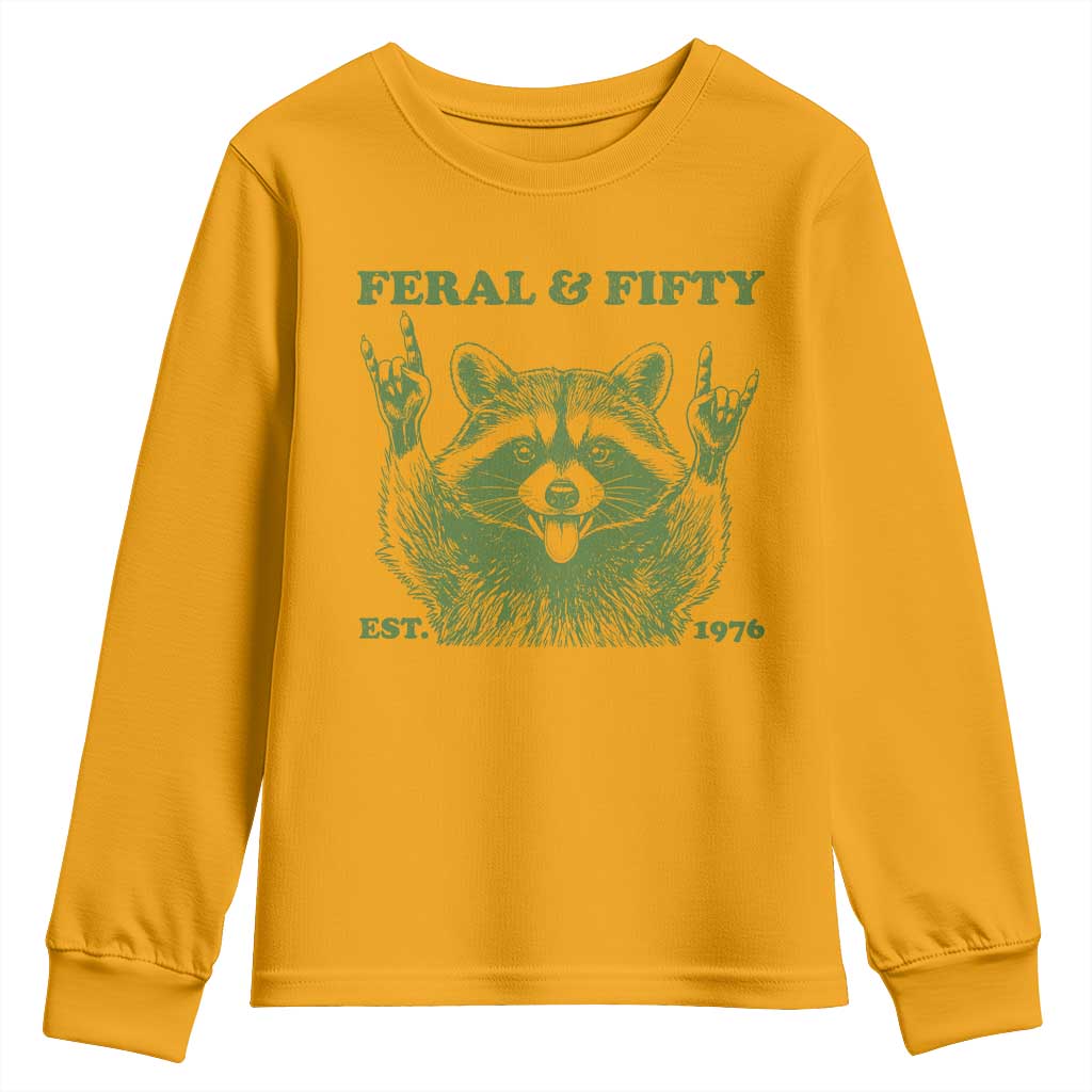 Raccoon 50th Birthday Youth Sweatshirt Funny Feral And Fifty Vintage 1976 50 Year Old Gift