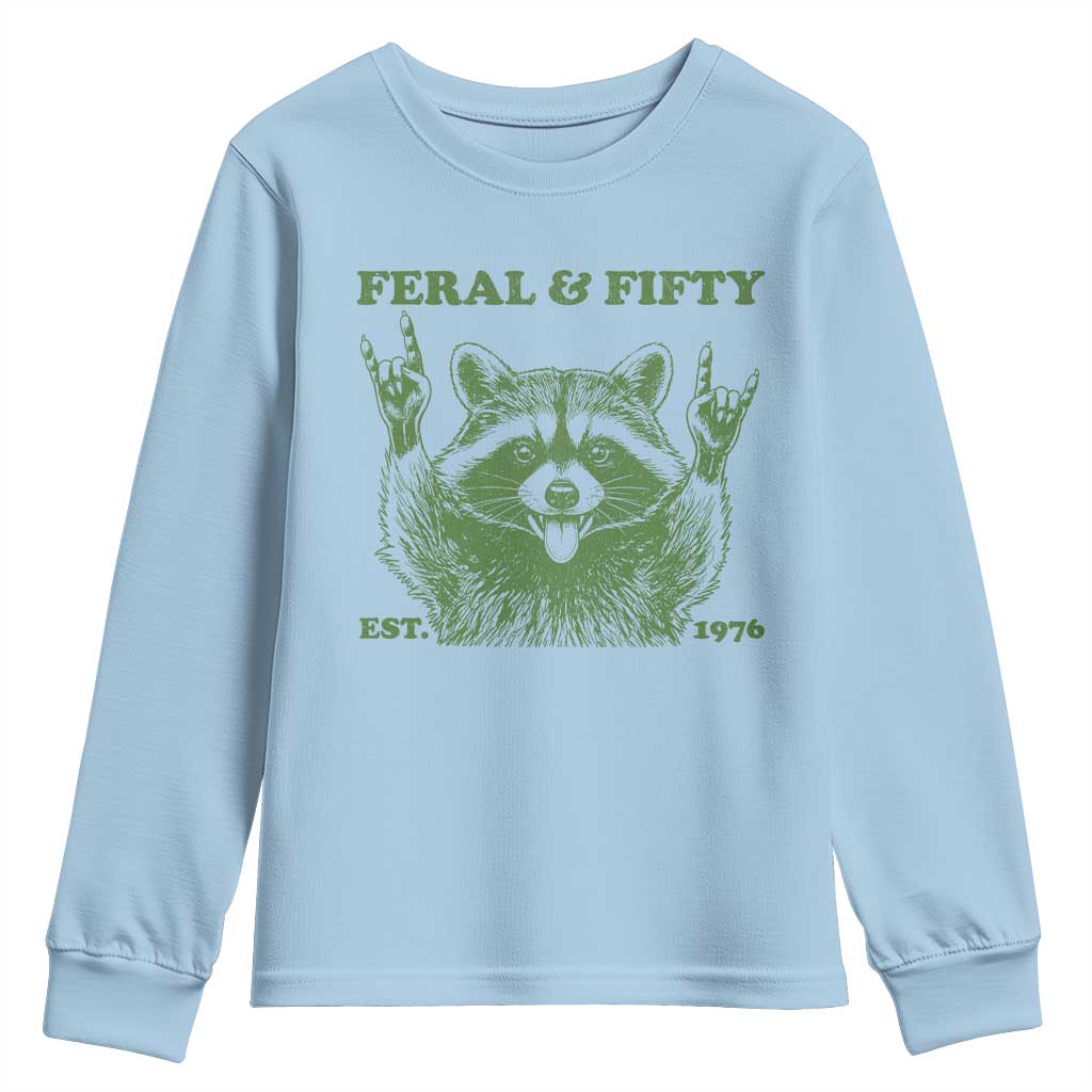 Raccoon 50th Birthday Youth Sweatshirt Funny Feral And Fifty Vintage 1976 50 Year Old Gift