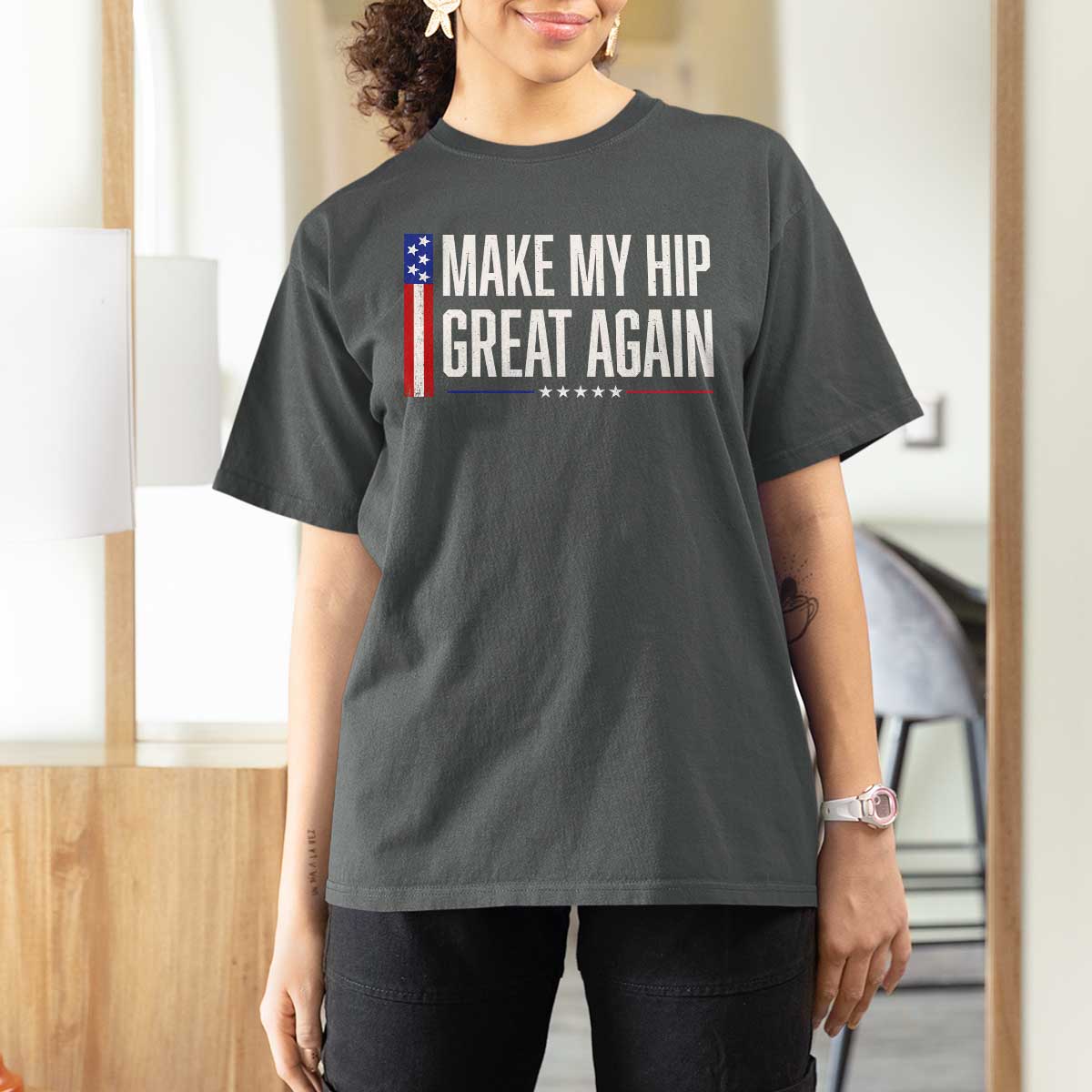 Make My Hip Great Again Funny Broken Hip Surgery Recovery T Shirt For Women Vintage USA Flag Patriotic