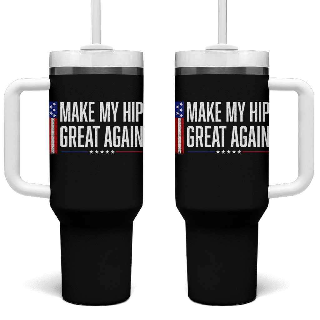 Make My Hip Great Again Funny Broken Hip Surgery Recovery Tumbler With Handle Vintage USA Flag Patriotic