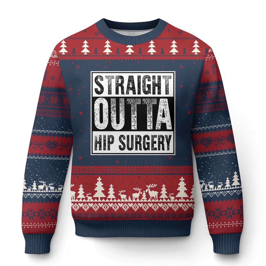 Hip Replacement Recovery Ugly Christmas Sweater Straight Outta Hip Surgery Get Well