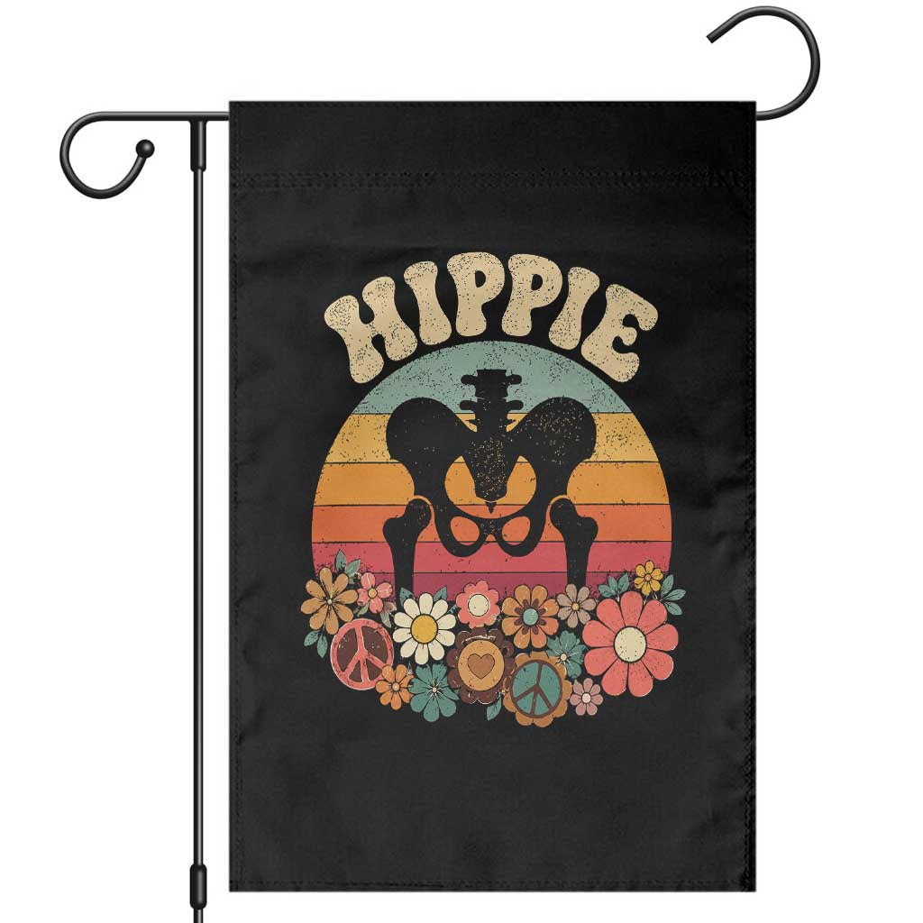 Hip Replacement Recovery Garden Flag Hippie 70s Retro Sunset Floral Anatomy Graphic