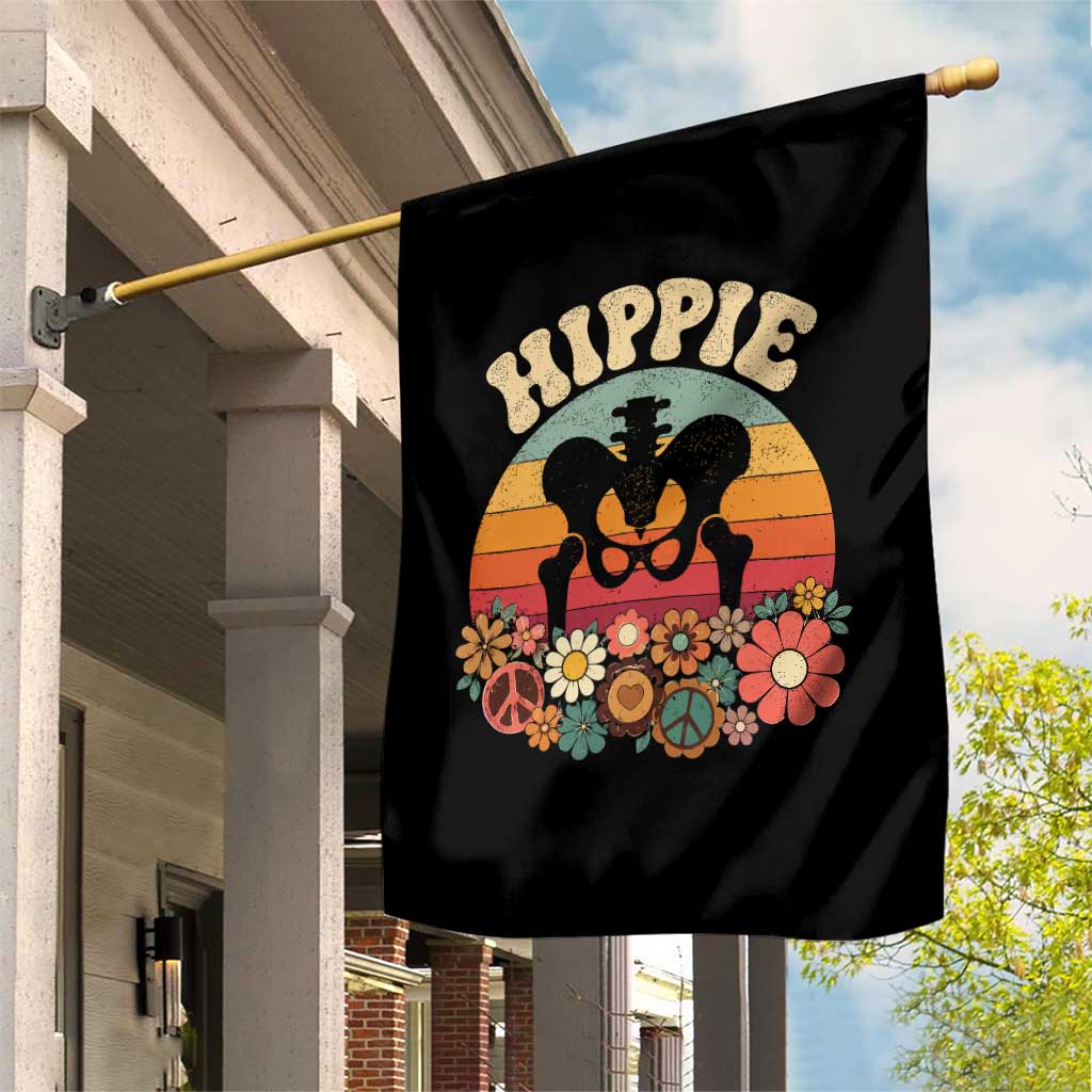 Hip Replacement Recovery Garden Flag Hippie 70s Retro Sunset Floral Anatomy Graphic