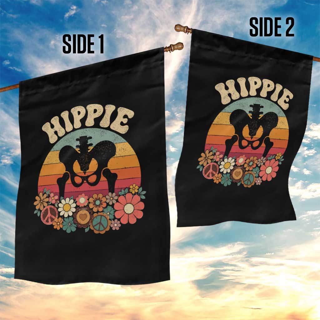 Hip Replacement Recovery Garden Flag Hippie 70s Retro Sunset Floral Anatomy Graphic