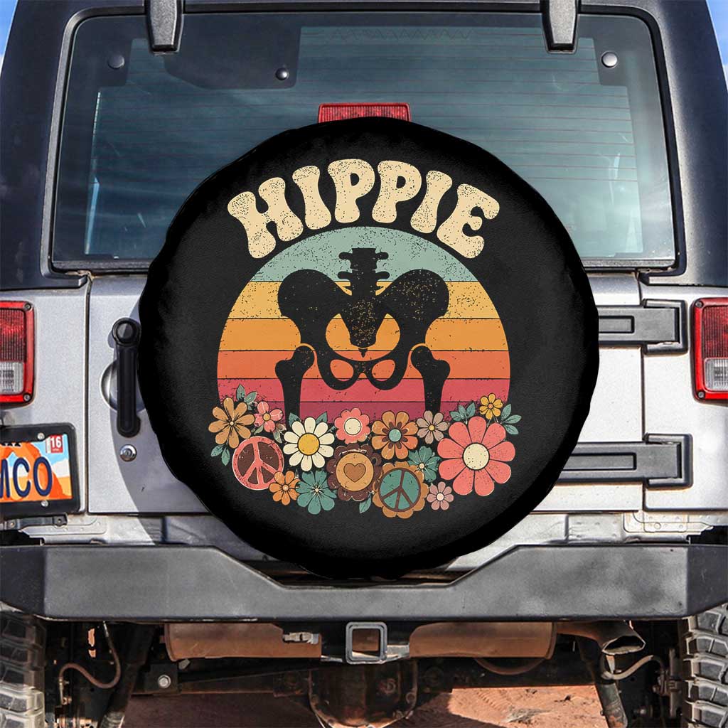 Hip Replacement Recovery Spare Tire Cover Hippie 70s Retro Sunset Floral Anatomy Graphic