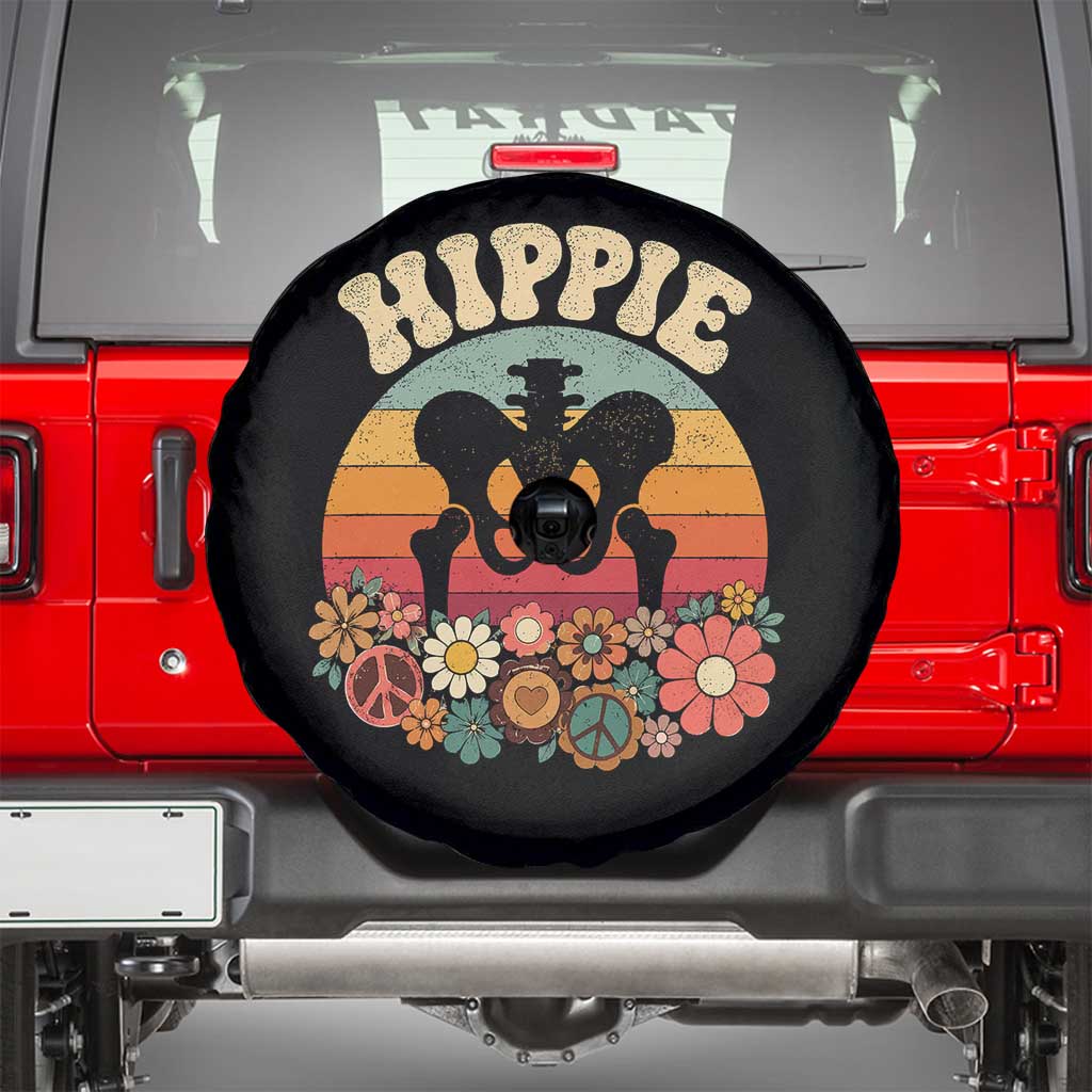 Hip Replacement Recovery Spare Tire Cover Hippie 70s Retro Sunset Floral Anatomy Graphic