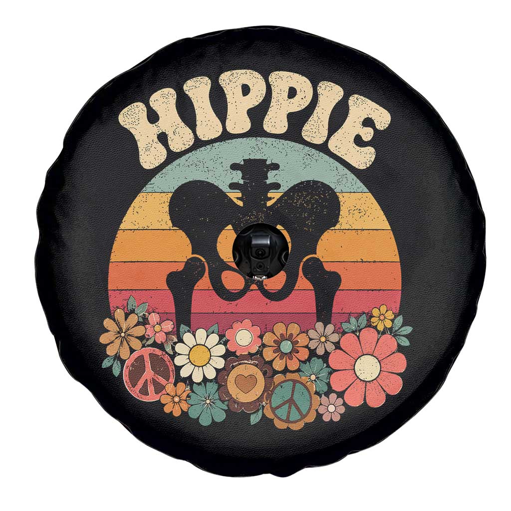 Hip Replacement Recovery Spare Tire Cover Hippie 70s Retro Sunset Floral Anatomy Graphic
