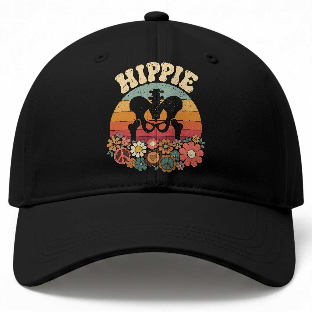 Hip Replacement Recovery Baseball Cap Hippie 70s Retro Sunset Floral Anatomy Graphic
