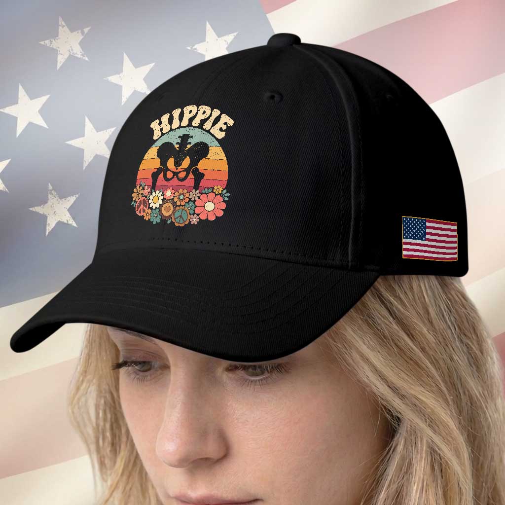 Hip Replacement Recovery Baseball Cap Hippie 70s Retro Sunset Floral Anatomy Graphic