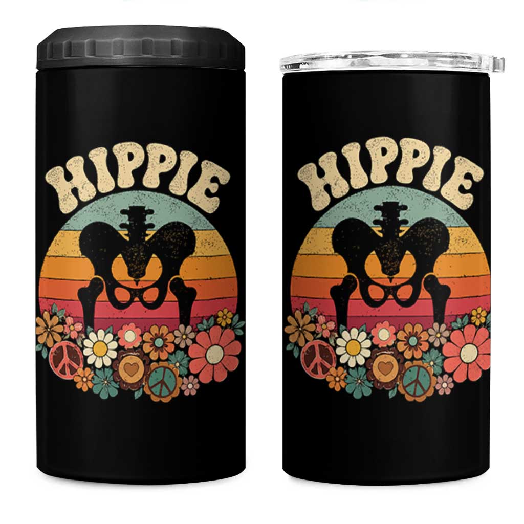 Hip Replacement Recovery 4 in 1 Can Cooler Tumbler Hippie 70s Retro Sunset Floral Anatomy Graphic