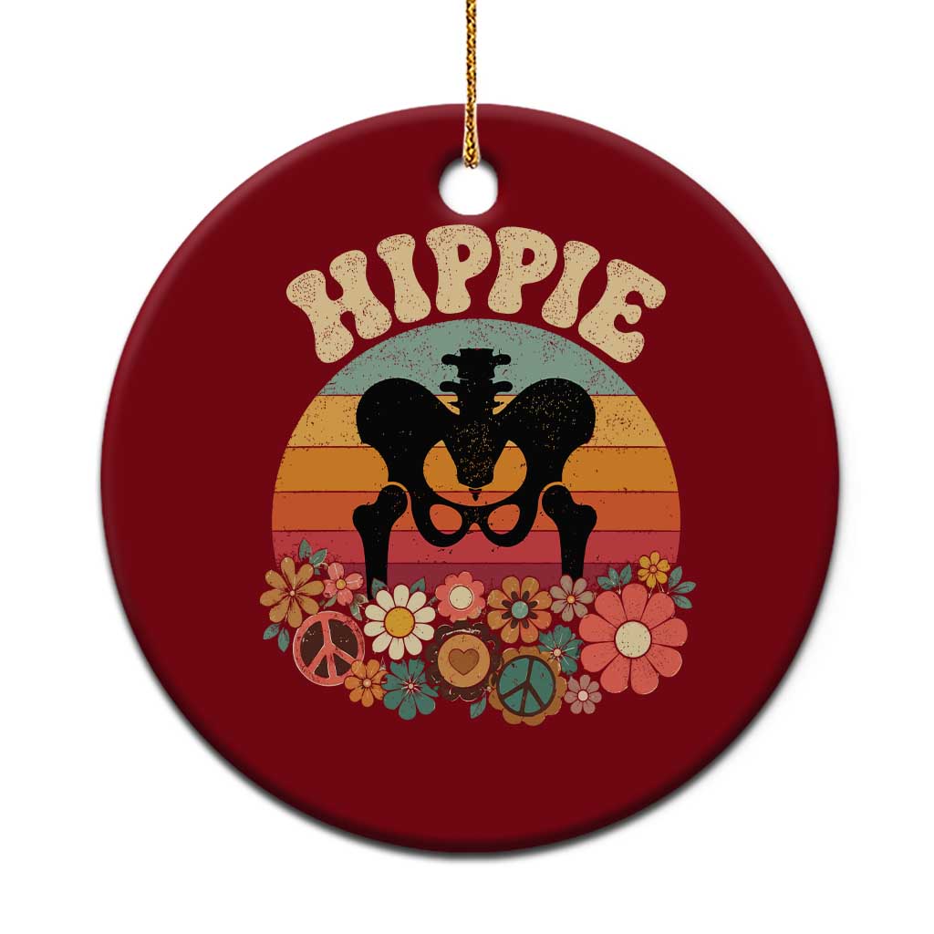 Hip Replacement Recovery Ceramic Ornament Hippie 70s Retro Sunset Floral Anatomy Graphic