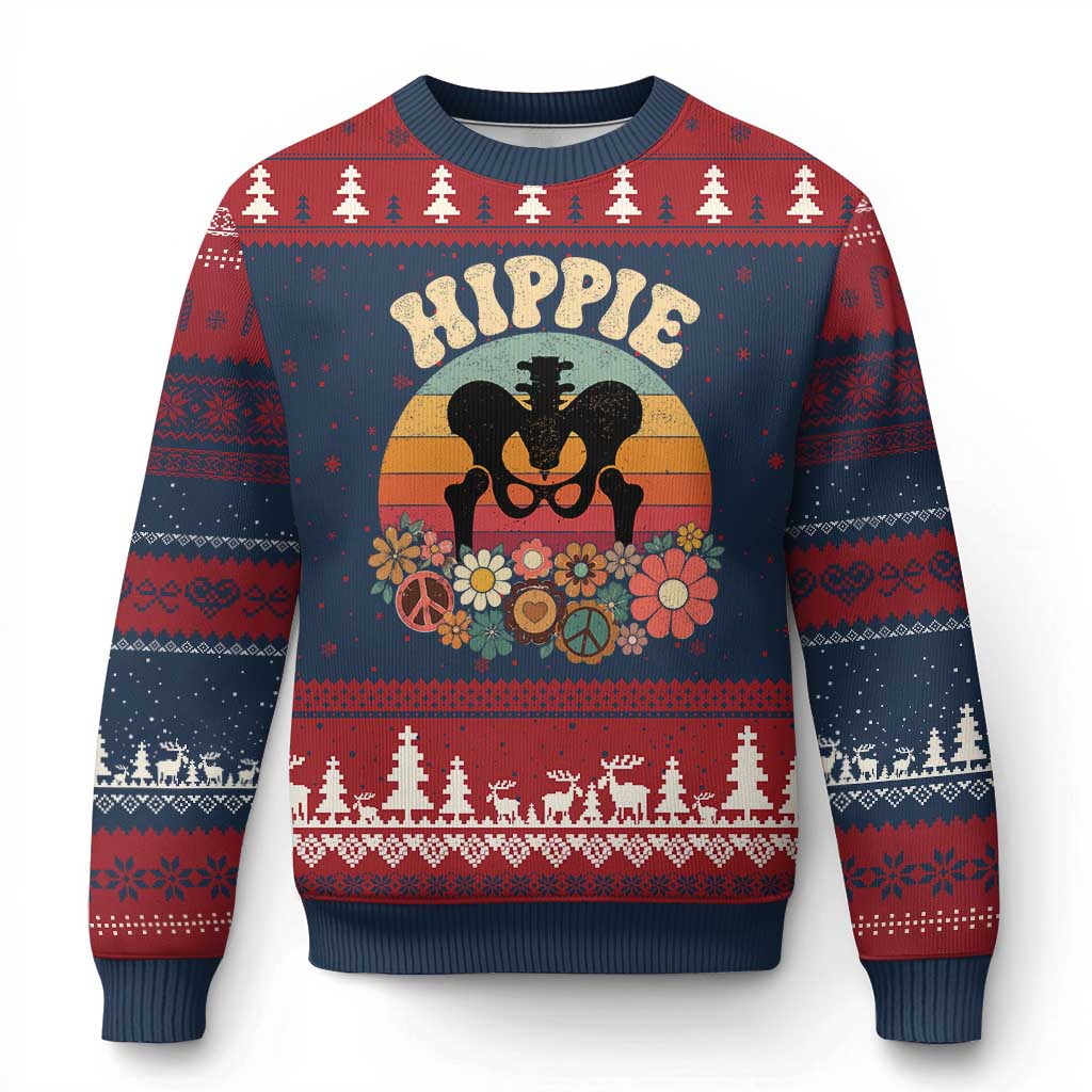 Hip Replacement Recovery Ugly Christmas Sweater Hippie 70s Retro Sunset Floral Anatomy Graphic