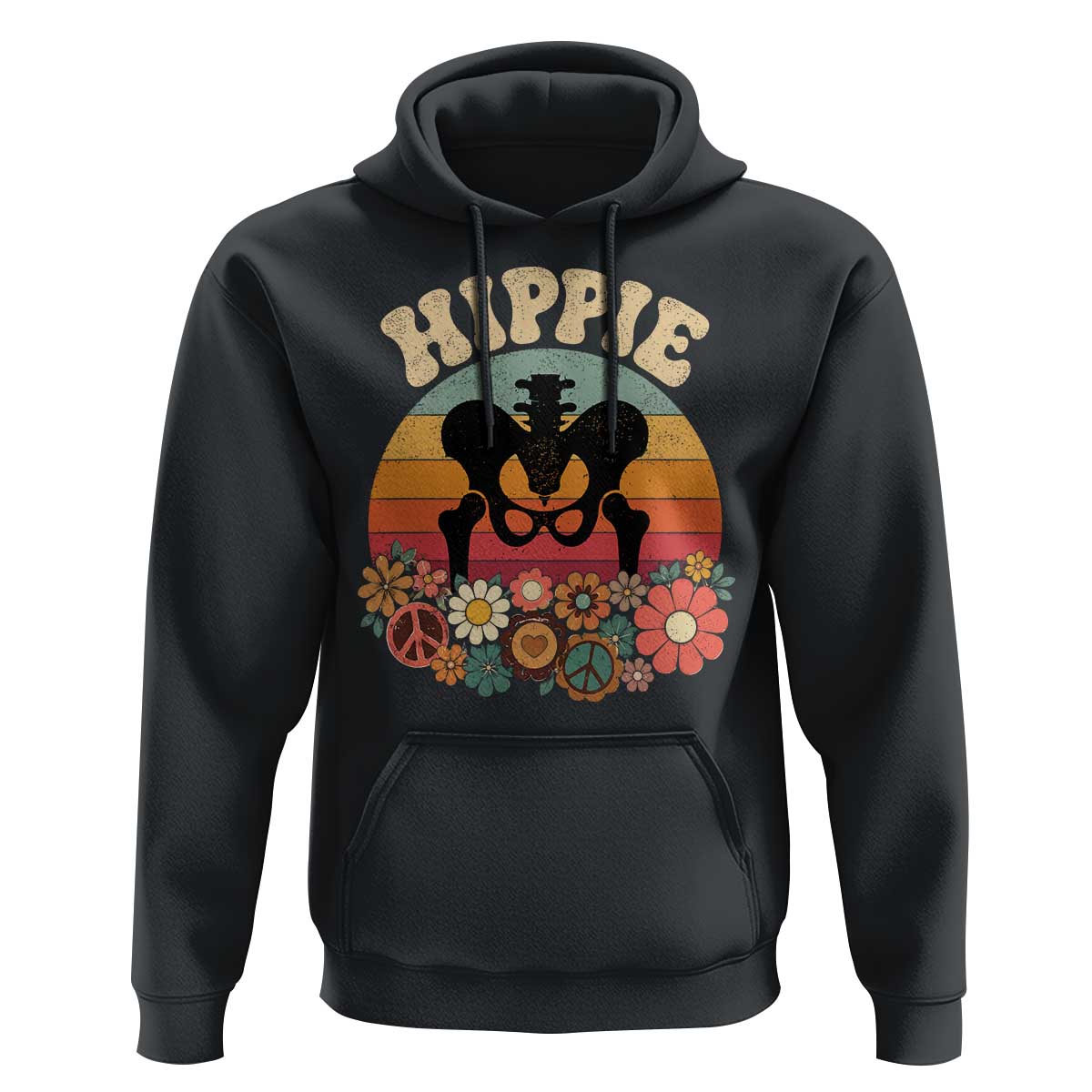 Hip Replacement Recovery Hoodie Hippie 70s Retro Sunset Floral Anatomy Graphic