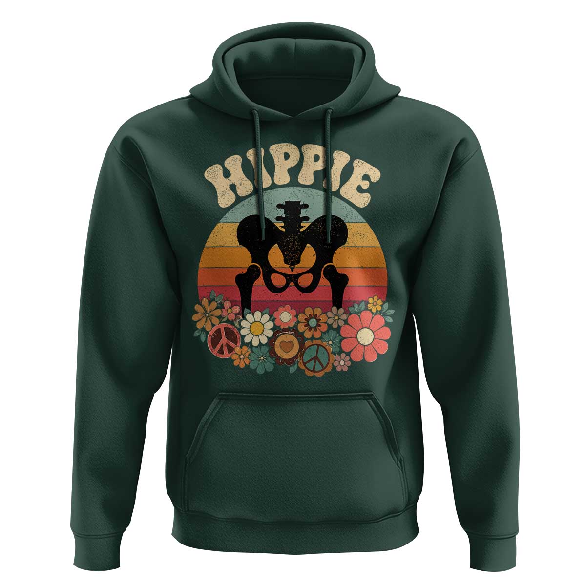 Hip Replacement Recovery Hoodie Hippie 70s Retro Sunset Floral Anatomy Graphic