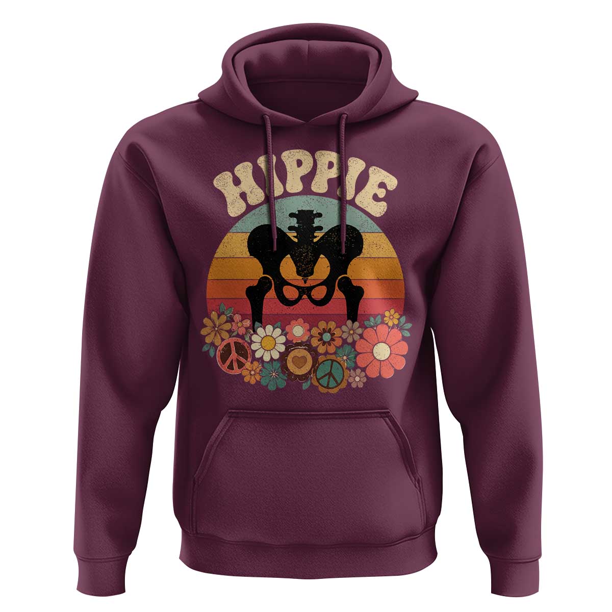 Hip Replacement Recovery Hoodie Hippie 70s Retro Sunset Floral Anatomy Graphic